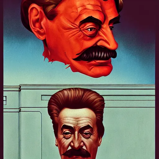 Prompt: Stalin with Evil face, highly detailed, very coherent, painted by Francis Bacon and Edward Hopper, Wayne Barlowe, painted by James Gilleard, surrealism, airbrush, art by JamesJean