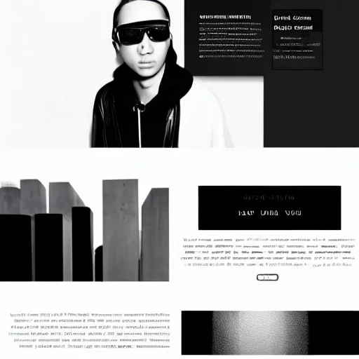 Prompt: black on white webdesign in style of eric hu, y 2 k, brutalism, acid, techno