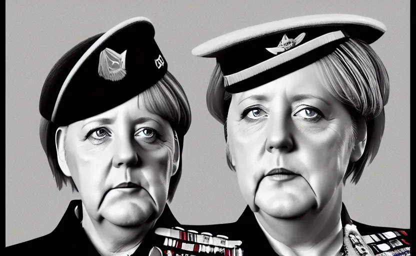 Image similar to portrait of angela merkel dressed as a military officer, minimalist triangle digital art, natural light, sharp, detailed face, magazine