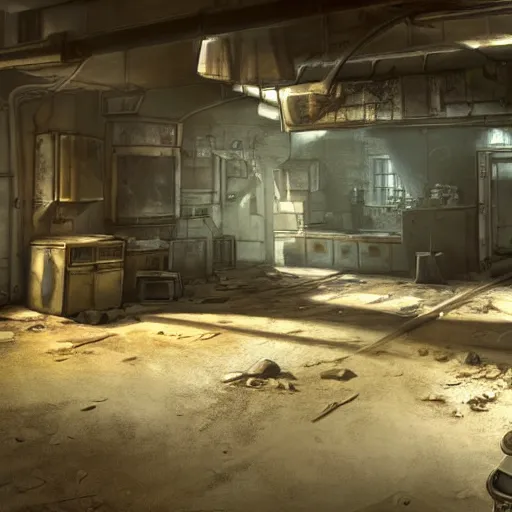 Prompt: fallout concept art school interior render grim realistic lighting unreal engine 5