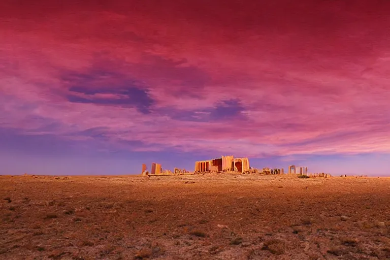 Prompt: apocalyptic dry ground in the desert, babel tower on fire in the background, red sky, beautiful painting