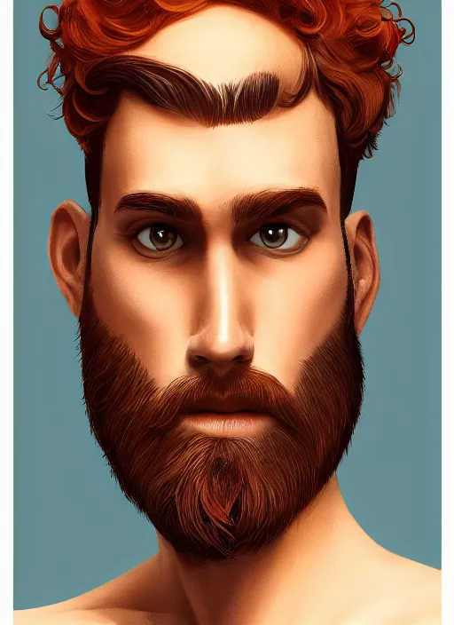 Image similar to illustration of a short curly orange hair man with sparse beard as a portrait, smooth, reflects, masterpiece artwork, ultra detailed, artgerm, style by pixar 2 0 2 2, digital art, trending on artstation, behance, deviantart