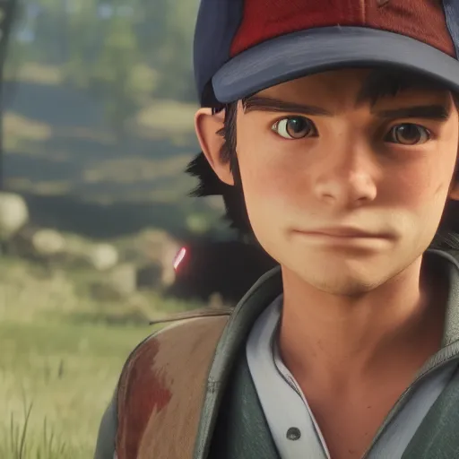 Prompt: Film still of Ash Ketchum, from Red Dead Redemption 2 (2018 video game)