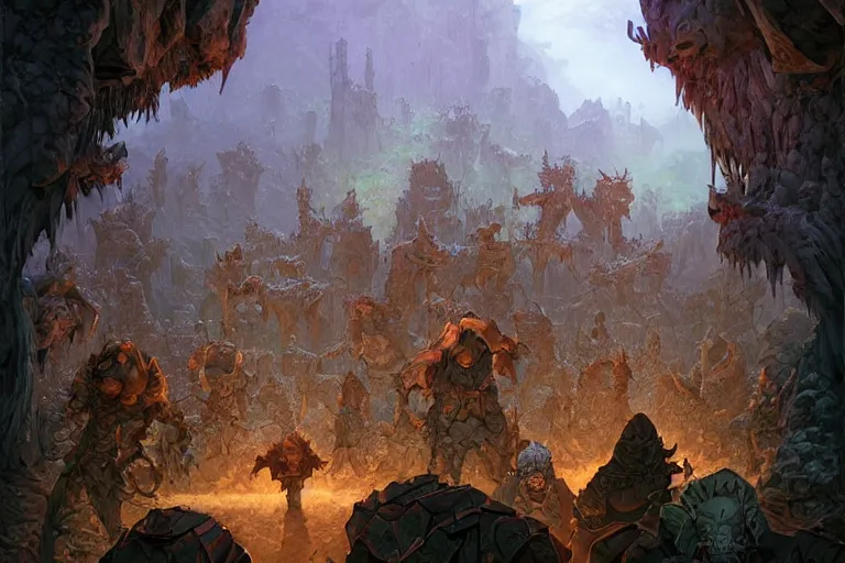 Image similar to point perspective dungeon irradiated fantasy dungeon The troll herald Shiah and their mangy crowd of mummys are hiding on the thick delta.,by artgerm and Craig Mullins, James Jean, Andrey Ryabovichev, Mark Simonetti and Peter Morbacher 16k