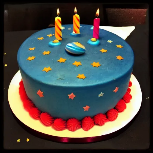 Prompt: birthday cake with a universe inside