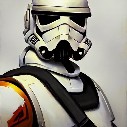 Image similar to greg manchess portrait painting of a fully armored stormtrooper as overwatch character, medium shot, asymmetrical, profile picture, organic painting, sunny day, matte painting, bold shapes, hard edges, street art, trending on artstation, by huang guangjian and gil elvgren and sachin teng