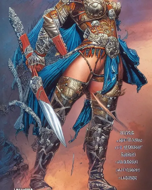 Image similar to a beautiful and strong female warrior by Boris Valejo and Laura Sava and Jeff Easley