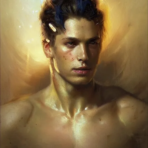 Image similar to handsome portrait of a young guy fitness posing, war hero, joyful, radiant light, caustics, by gaston bussiere, bayard wu, greg rutkowski, giger, maxim verehin