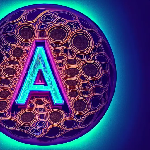 Image similar to ultra detailed scifi design of the the letter A in a generative 3D style, Grotesk font, Graphic Design, uppercase letter, fungal, mycelium, intricate concept art, triadic color scheme, by alphonse mucha and Mandelbrot, octane render, 4k,