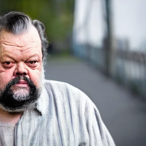 Image similar to dslr photo portrait still of 3 5 year old orson welles, healthy, bearded, at age 7 5!!!, 8 5 mm f 1. 8