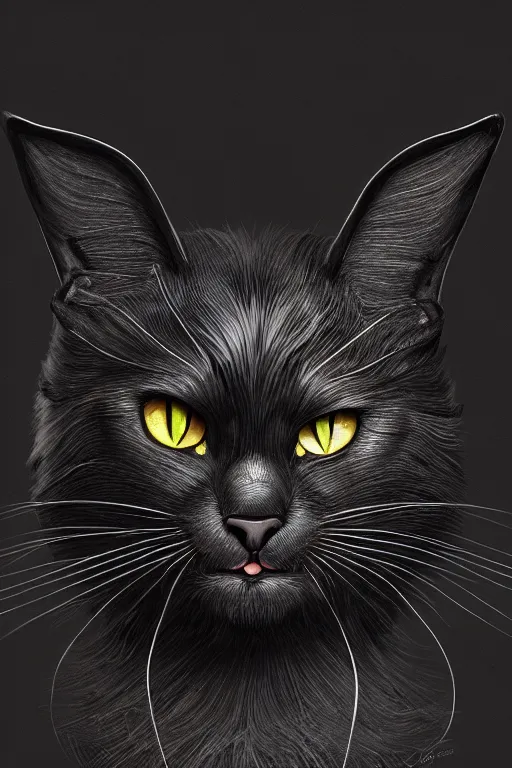 Prompt: cheshire black cat, head only, concept art, digital illustration, intricate, masterpiece, elegant, super detailed, unreal engine rendering, concept art, smooth, sharp focus, artstation hq