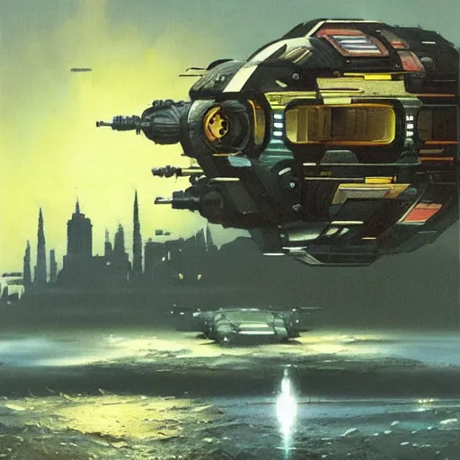 Image similar to a painting in the style of chris foss and in the style of stephan martiniere.