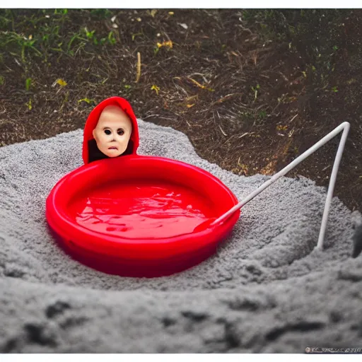 Image similar to grim reaper lying inside a kiddie pool, very detailed, very realistic, photograph, photoshoot, 5 0 mm, canon, nikon, zeiss lens, editorial, perfect composition, perfect lighting, 4 k