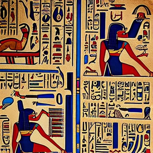 Prompt: egyptian hieroglyphs telling a story of party games