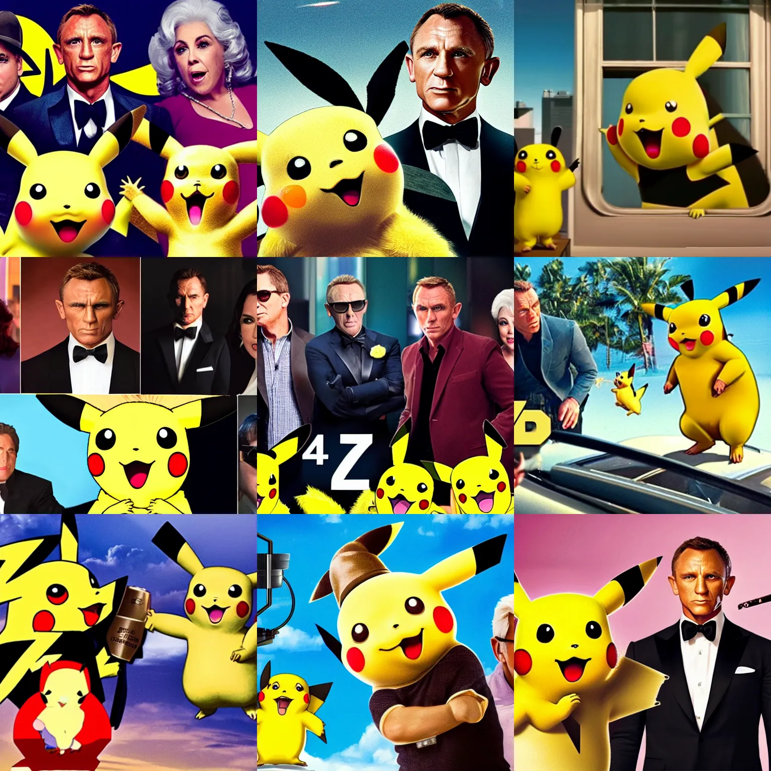 Prompt: a still from the movie with James Bond, Paula Deen, Vinny Vinesauce, and Pikachu, award-winning cinematography, 4k, ultra-HD, realistic