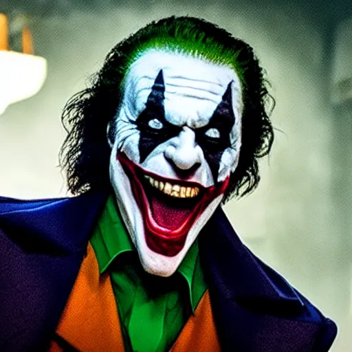 Prompt: film still of Gene Simmons as joker in the new Joker movie