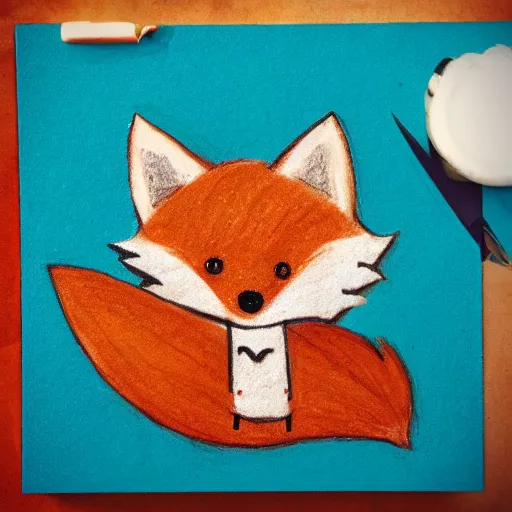 Prompt: minimalistic cute fox eating a fish, sketch, pastel