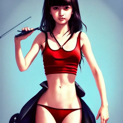 Prompt: a beautiful young japanese natalie portman alluring gravure model, wearing elaborate designer tank top, by akira toriyama and wlop and ilya kuvshinov and artgerm and, aesthetic, gorgeous, stunning, alluring, attractive, artstation, deviantart, pinterest, digital art