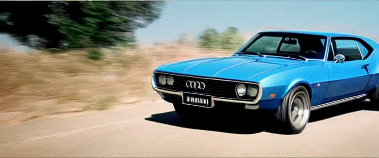 Image similar to denim blue audi camaro b 1 ( 1 9 6 9 ), establishing shot