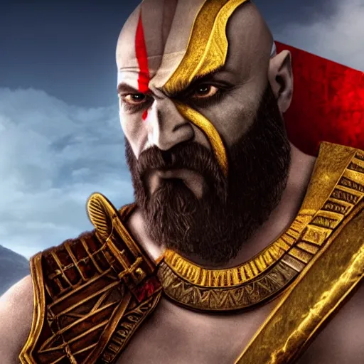 Prompt: kratos the god of war as an egyptian warrior, pharaoh, egypt, pyramids by rafael grassetti, concept art, 8 k resolution