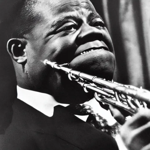 Image similar to 1 9 3 0 s photo of louis armstrong playing a flute, black and white photo