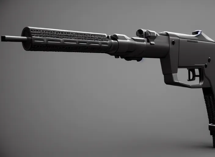 Prompt: future weapon gun on while background, hyperrealism, no blur, 4 k resolution, ultra detailed