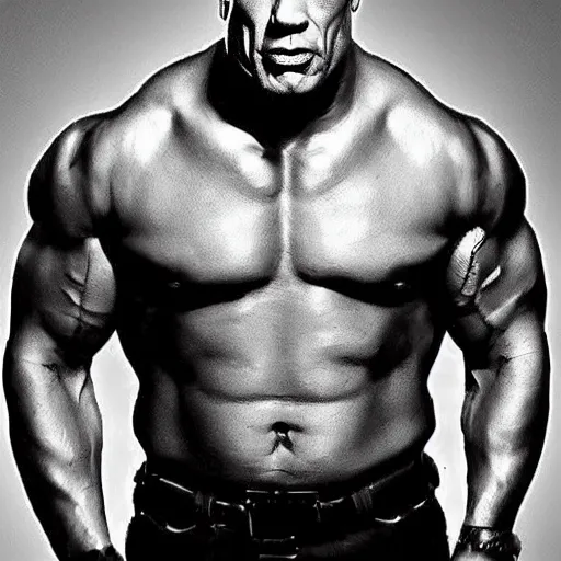 Image similar to an fusion of dwayne johnson and bruce willis face