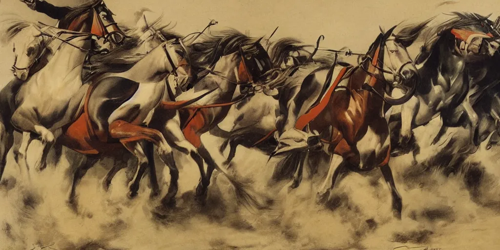 Image similar to cavalry charge, by tullio crali