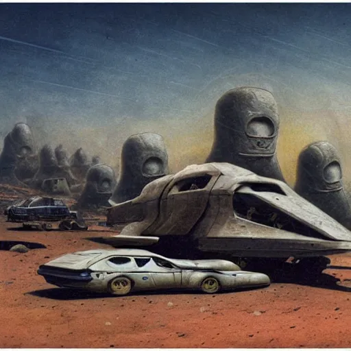 Prompt: a giant spaceship smashed to pieces in the new mexico desert, government agent campsite and cars, beksinski, wayne barlowe, very coherent symmetrical artwork, cinematic, hyper realism, high detail, octane render, 8 k