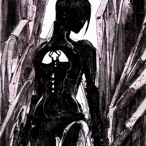 Prompt: a dark beauty girl by Tsutomu Nihei