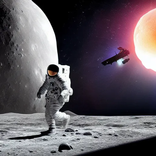 Prompt: Jason bourne fighting space aliens on the moon, Digital Artwork