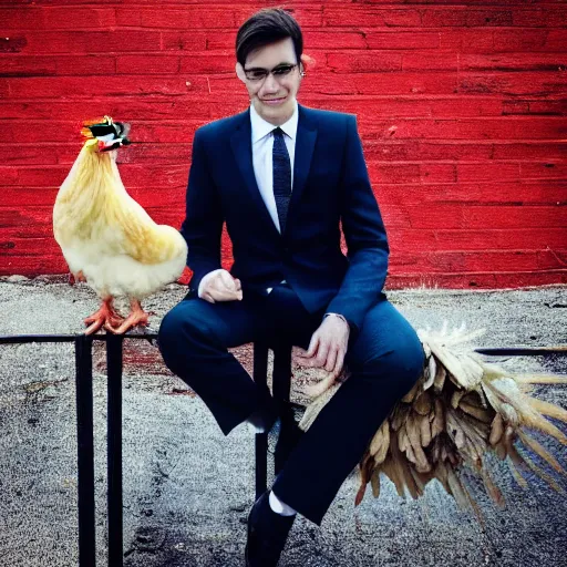 Image similar to a high quality photo of a chicken wearing a suit, Romanticism, 8k