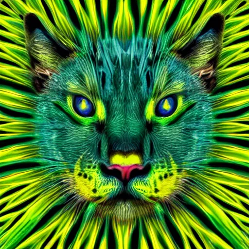 Prompt: big cat eye, abstract , fractal grass background , vivid colors