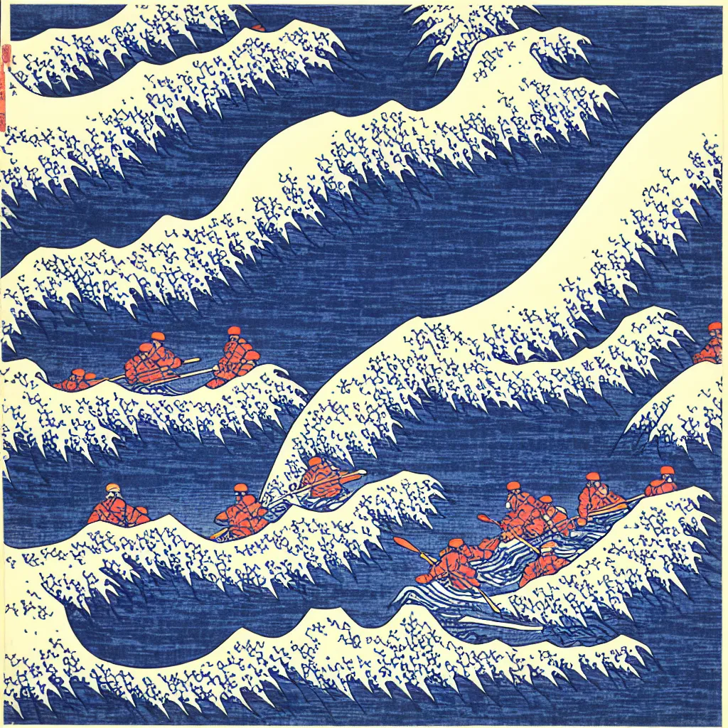 Image similar to river rafting on great wave by hokusai