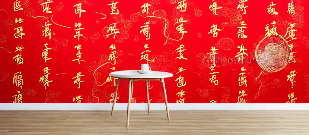 Image similar to a beautiful simple 4 k hd red wall paper illustration of roasted string hotpot, red wallpaper design, simple style, gourmet style, commercial kebab hotpot wallpaper display, wall painting, from china, with merchant logo, simple structure, surrealistic, chinese style, victo ngai, james jean, denoise, deblurring