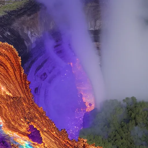 Prompt: ultra high definition 8 k footage david attenbrough nature documentry lava flow crystallised amethyst opal bismuth crystals sulphur encrusted geyser