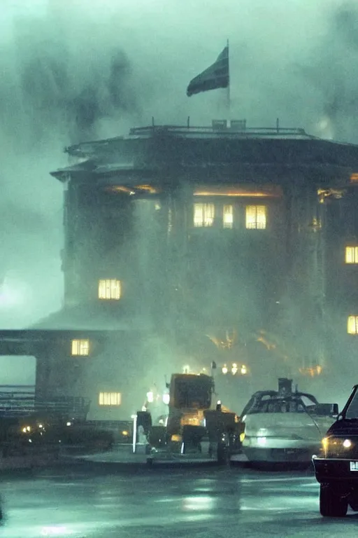 Prompt: the fbi raiding mar a lago in the style of blade runner