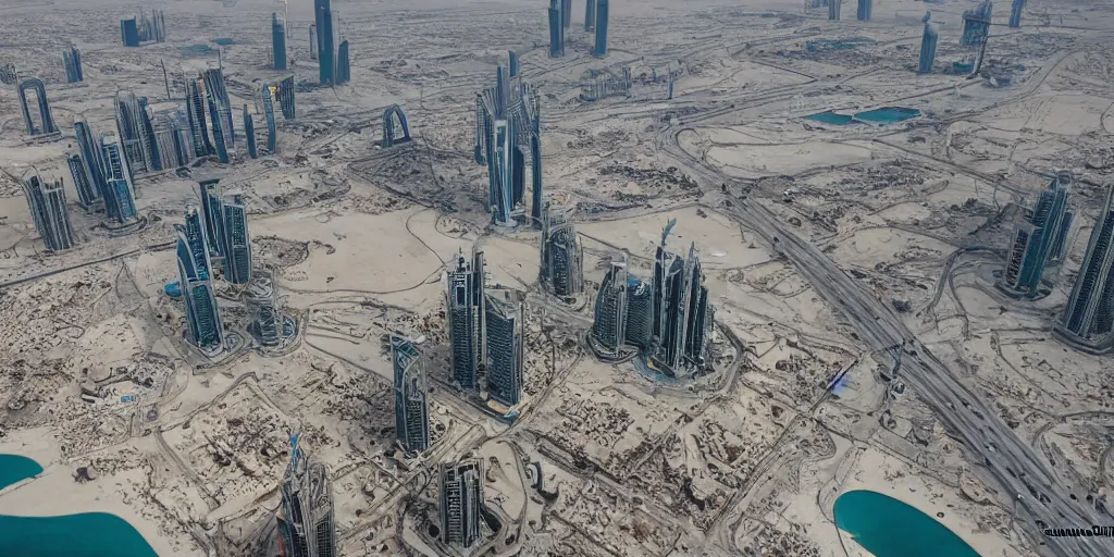 Prompt: ultra detailed and realistic picture of dubai abandoned and semi - destroyed