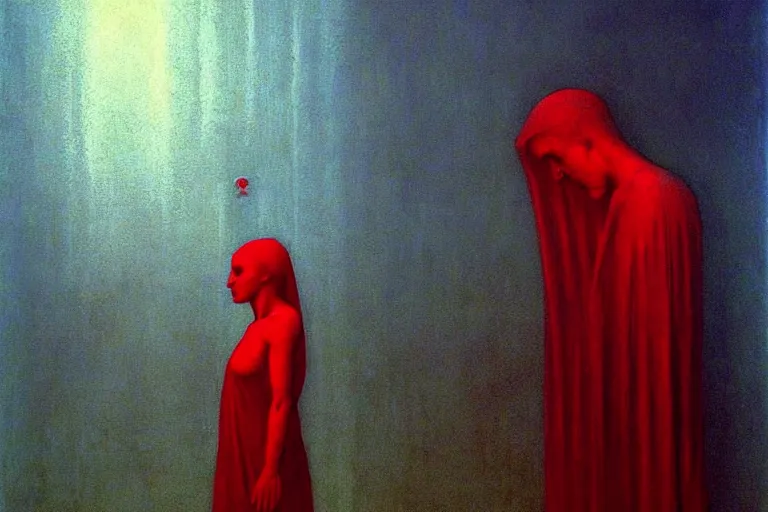 Image similar to only with red, a red angel announce the win, at the gates of a rich renaissance city, pathos, in the style of beksinski, part by hopper, part by rodcenko, part by hofbauer, intricate composition, red by caravaggio, insanely quality, highly detailed, masterpiece, red light, artstation