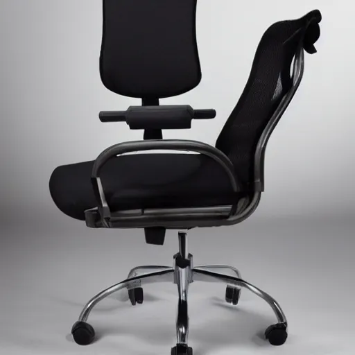 Prompt: an ergonomic office chair that looks like a human some and ribcage
