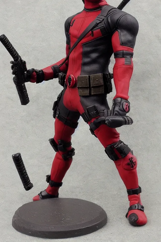 Image similar to “full length figure of Deadpool ,realistic”