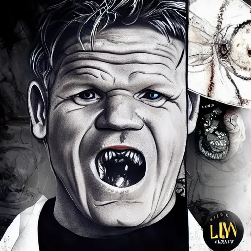 Image similar to gordon ramsay turning into a horrible horrific cthulu lovecraftian monster in the style of greg rutkowski