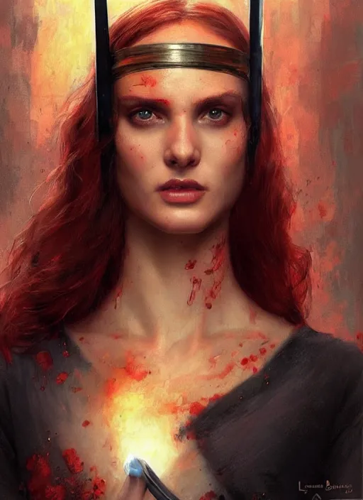 Prompt: A beautiful portrait of a Daria Strokous as Elektra King from James Bond movie The World is Not Enough, digital art by Eugene de Blaas and Ross Tran, vibrant color scheme, highly detailed, in the style of romanticism, cinematic, artstation, Greg rutkowski