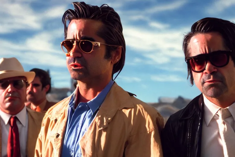 Prompt: colin farrell as raoul duke and javier bardem as dr gonzo in