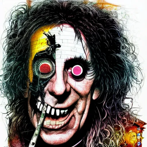 Image similar to graphic illustration, creative design, alice cooper, biopunk, francis bacon, highly detailed, hunter s thompson, mixed media, concept art