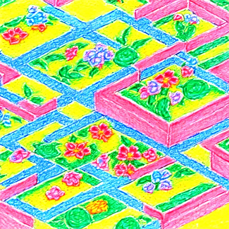 Image similar to an absurdly-detailed isometric party in the flower garden colored-pencil drawing as a fancy square tile. pastel palette