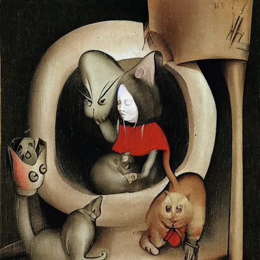 Image similar to stunning portrait of the cat of cheshire from alice in wonderland by hieronymus bosch