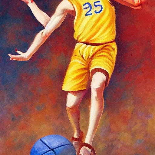 Image similar to Jesus playing basketball in oil painting