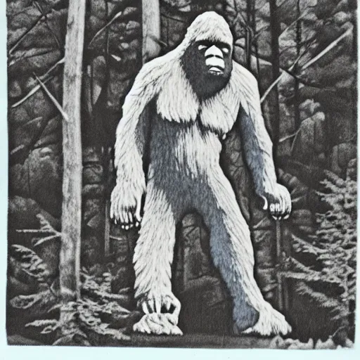 Image similar to found footage of the Bigfoot in the forest, TV image, VHS, hi 8