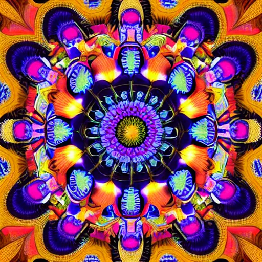 Image similar to intricate flower mandala bold colors, mandelbulb